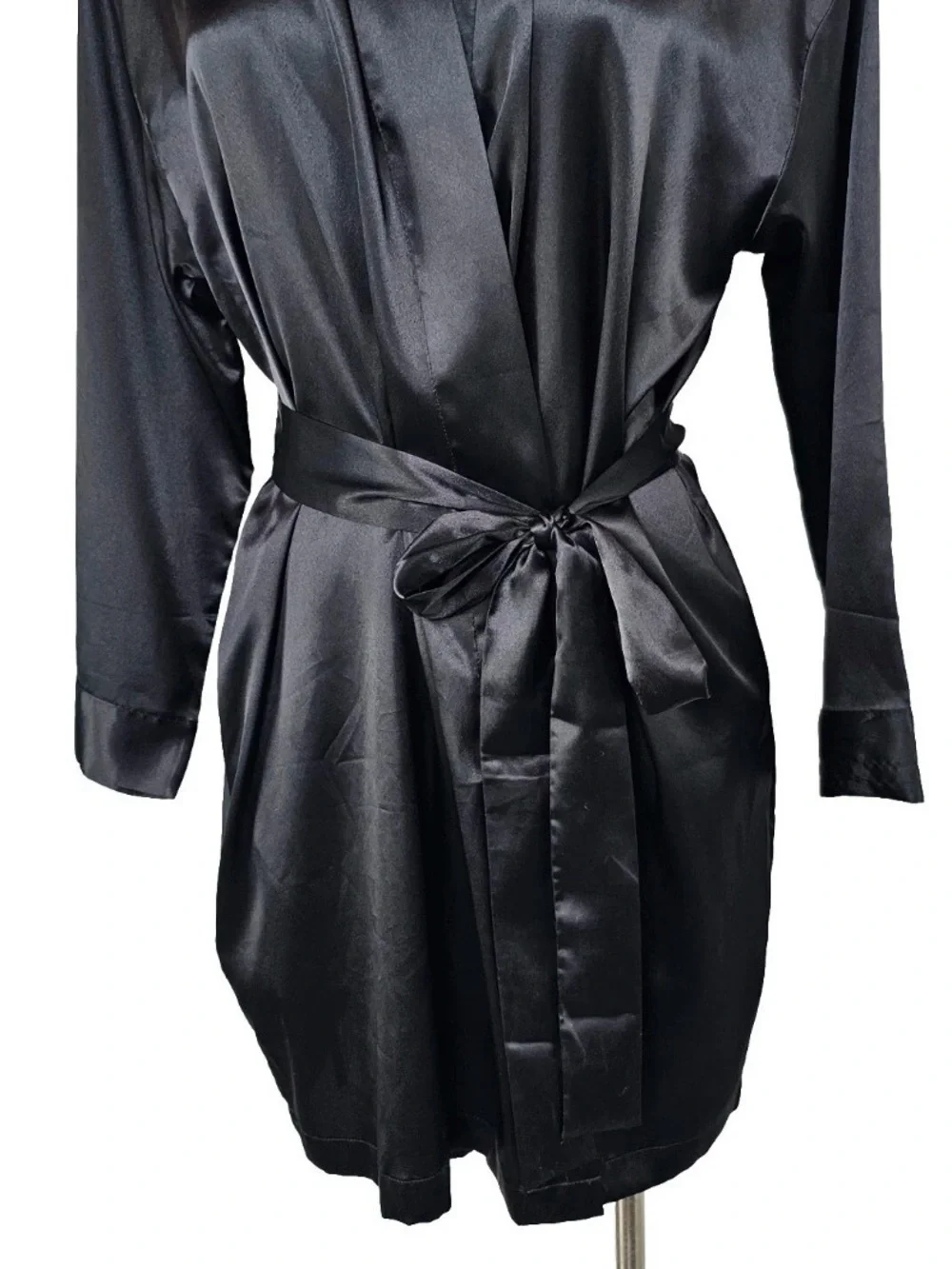 Vtg Y2K Victorias Secret Black Satin Kimono Robe OS Lingerie Romantic Sleepwear